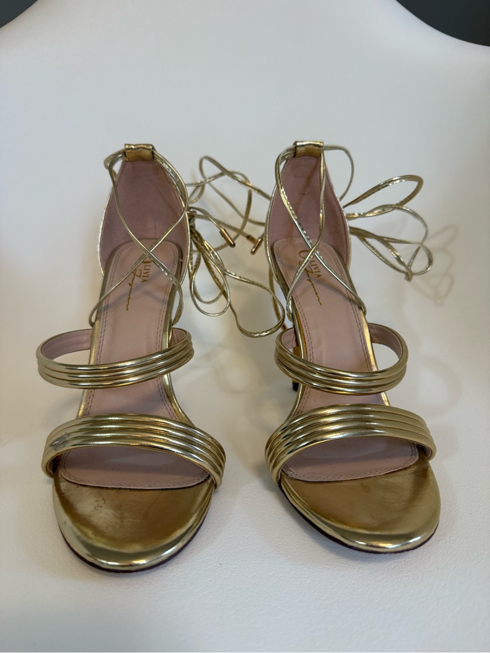 Gold Strappy Lace-Up Women's Sandals